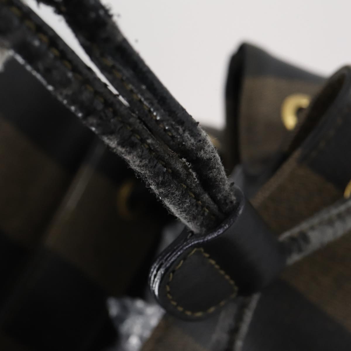 FENDI Pecan Canvas Backpack PVC Brown Black gold Auth 152942