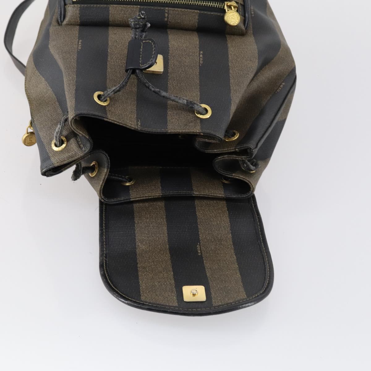 FENDI Pecan Canvas Backpack PVC Brown Black gold Auth 152942