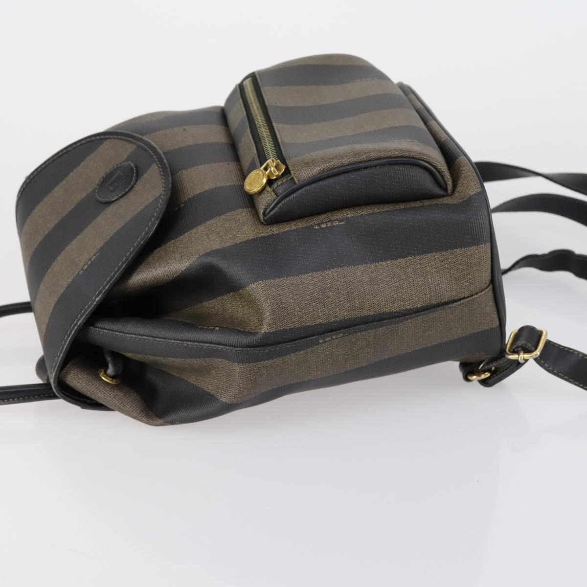 FENDI Pecan Canvas Backpack PVC Brown Black gold Auth 152942