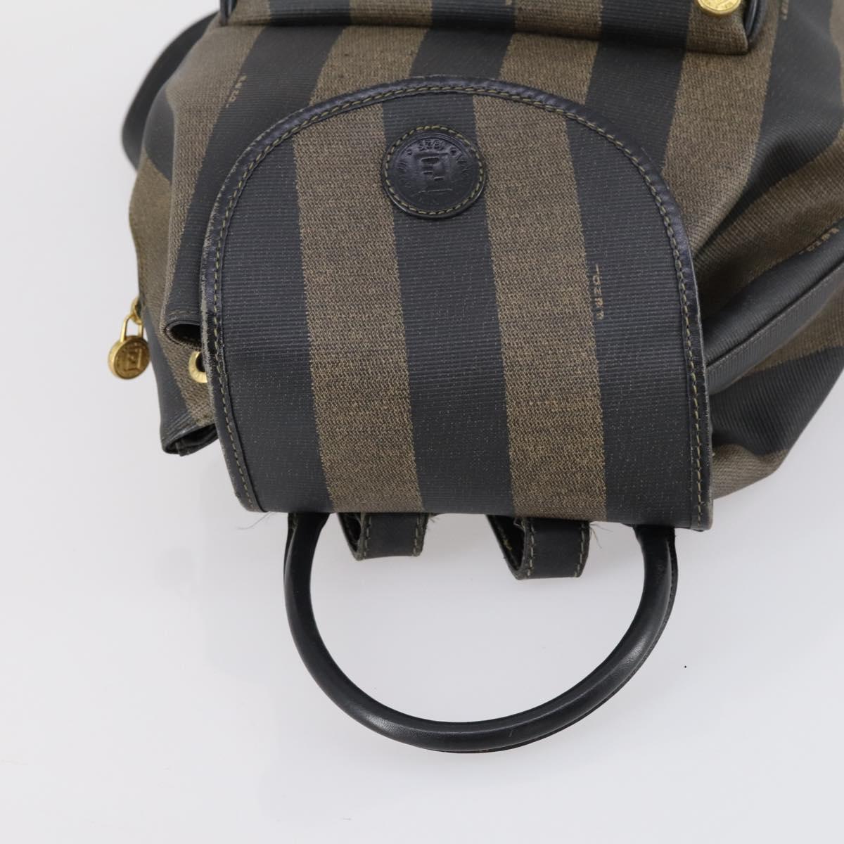 FENDI Pecan Canvas Backpack PVC Brown Black gold Auth 152942