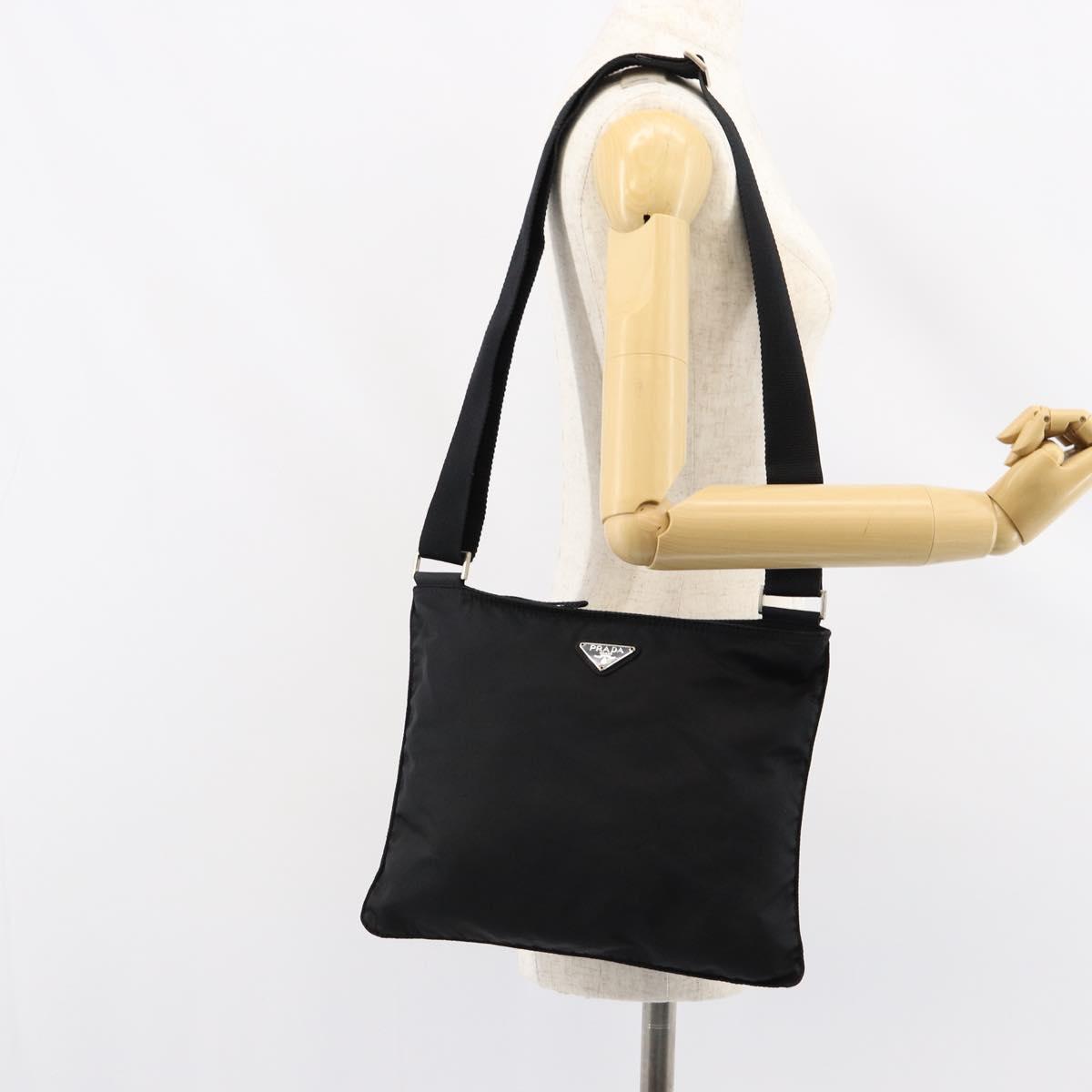 PRADA Shoulder Bag Nylon Black Silver Auth 152945A