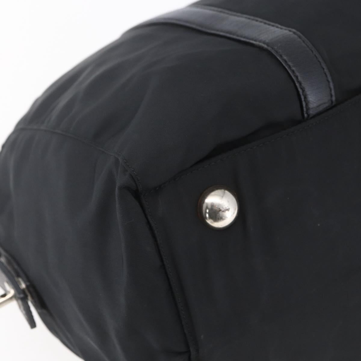 PRADA Hand Bag Nylon Black Silver Auth 152947
