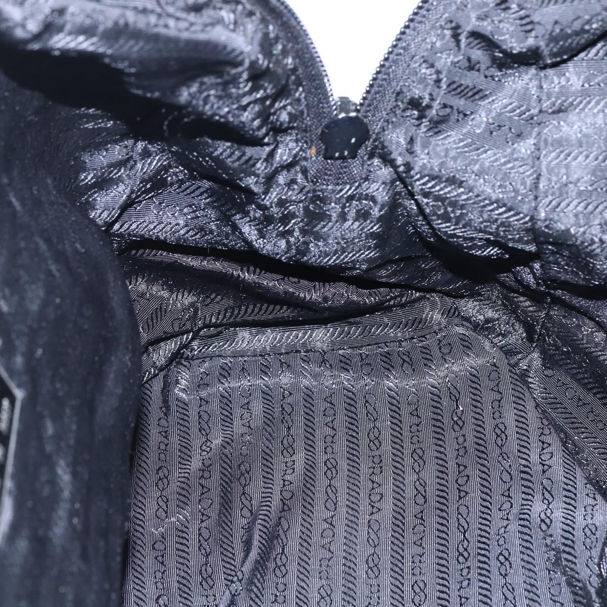 PRADA Hand Bag Nylon Black Silver Auth 152947