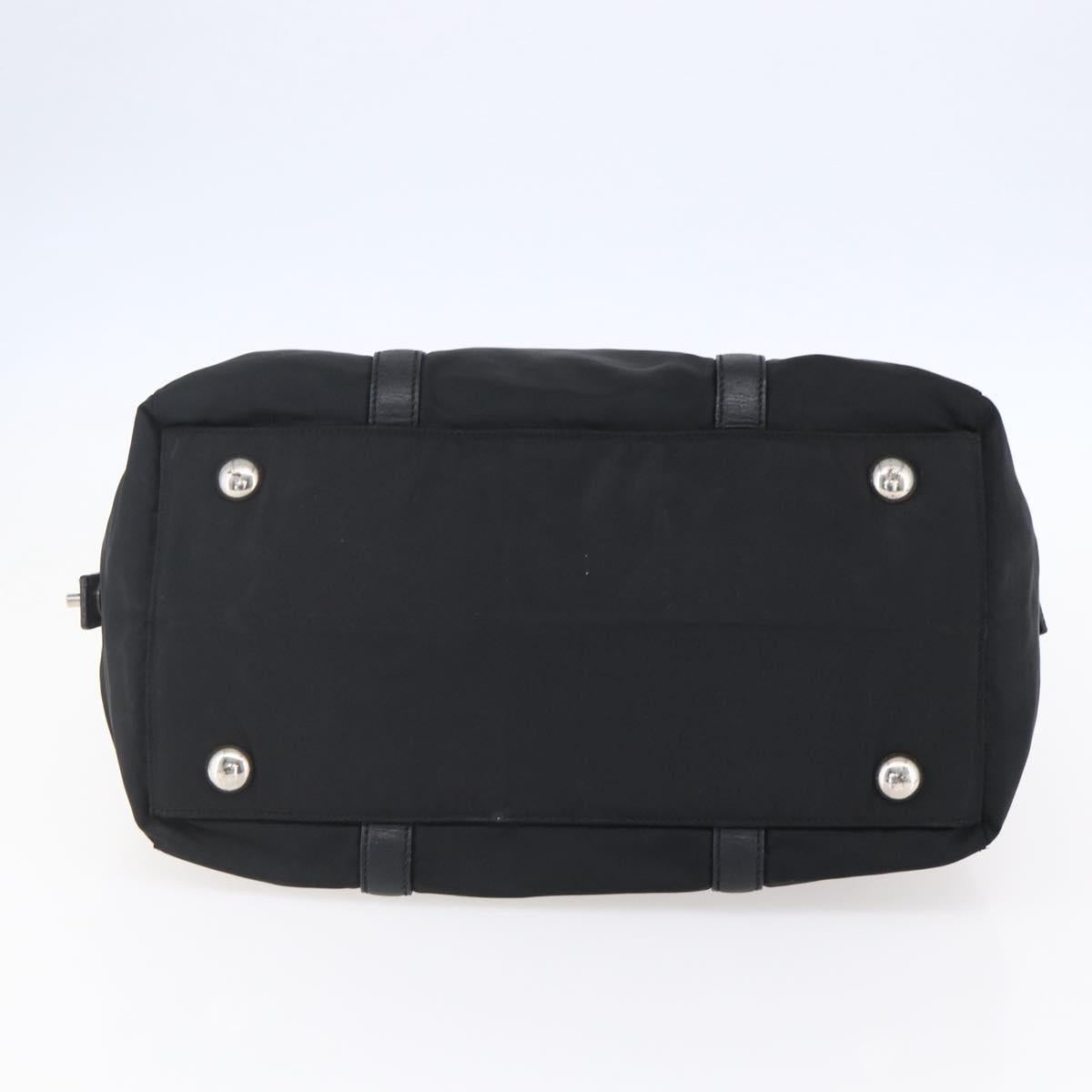 PRADA Hand Bag Nylon Black Silver Auth 152947