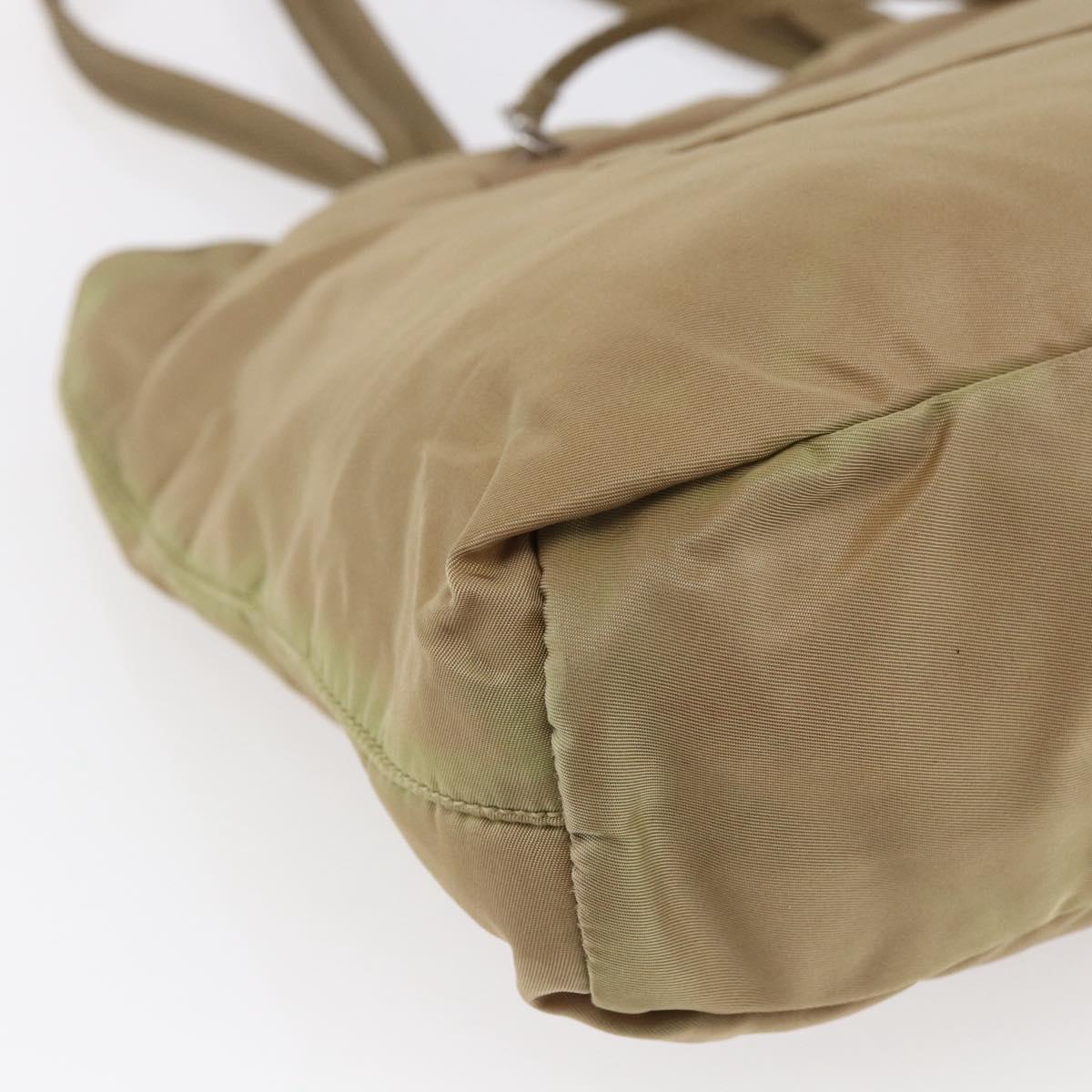 PRADA Tote Bag Nylon Beige Silver Auth 152951