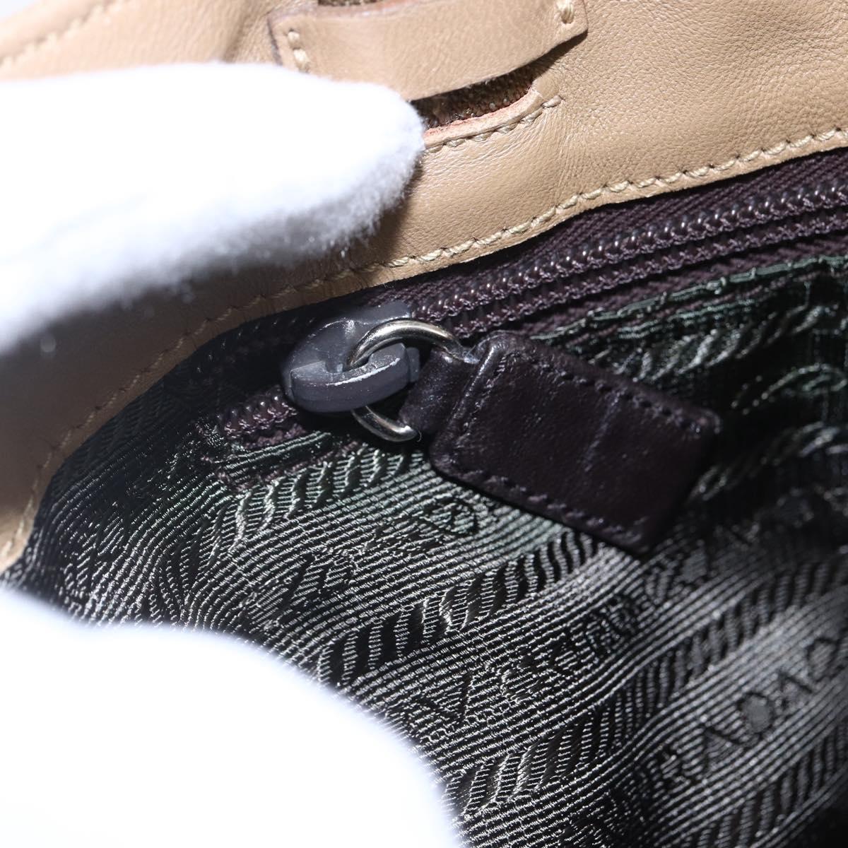 PRADA Tote Bag Nylon Beige Silver Auth 152951