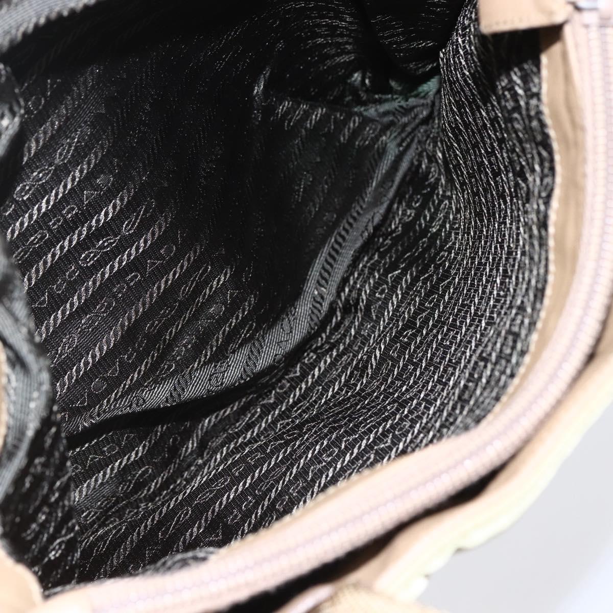 PRADA Tote Bag Nylon Beige Silver Auth 152951