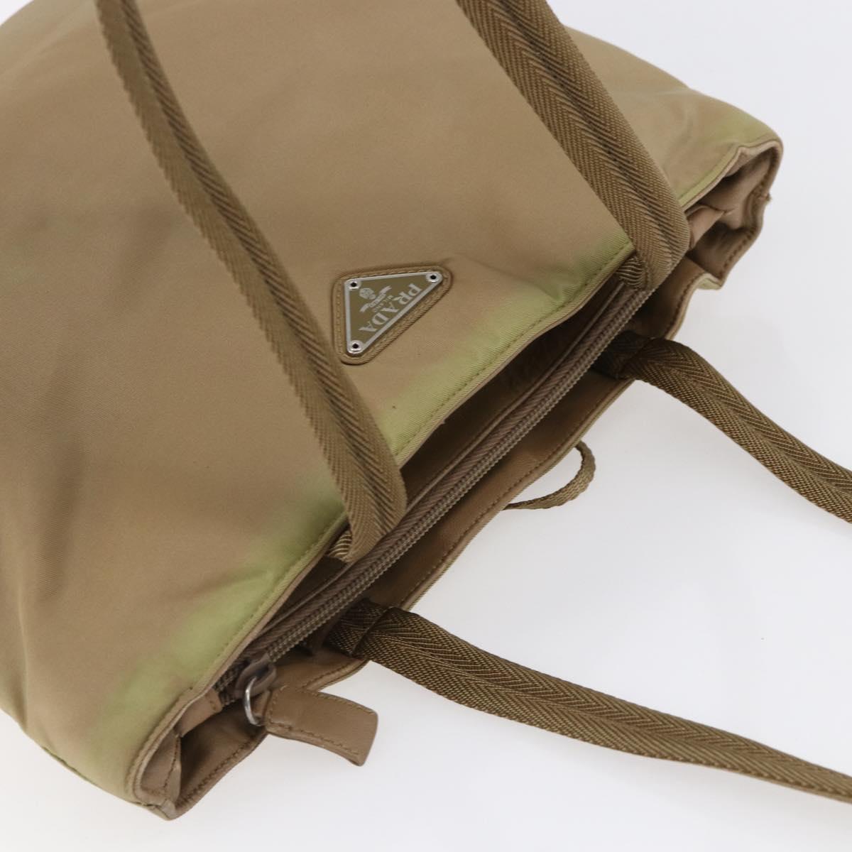 PRADA Tote Bag Nylon Beige Silver Auth 152951