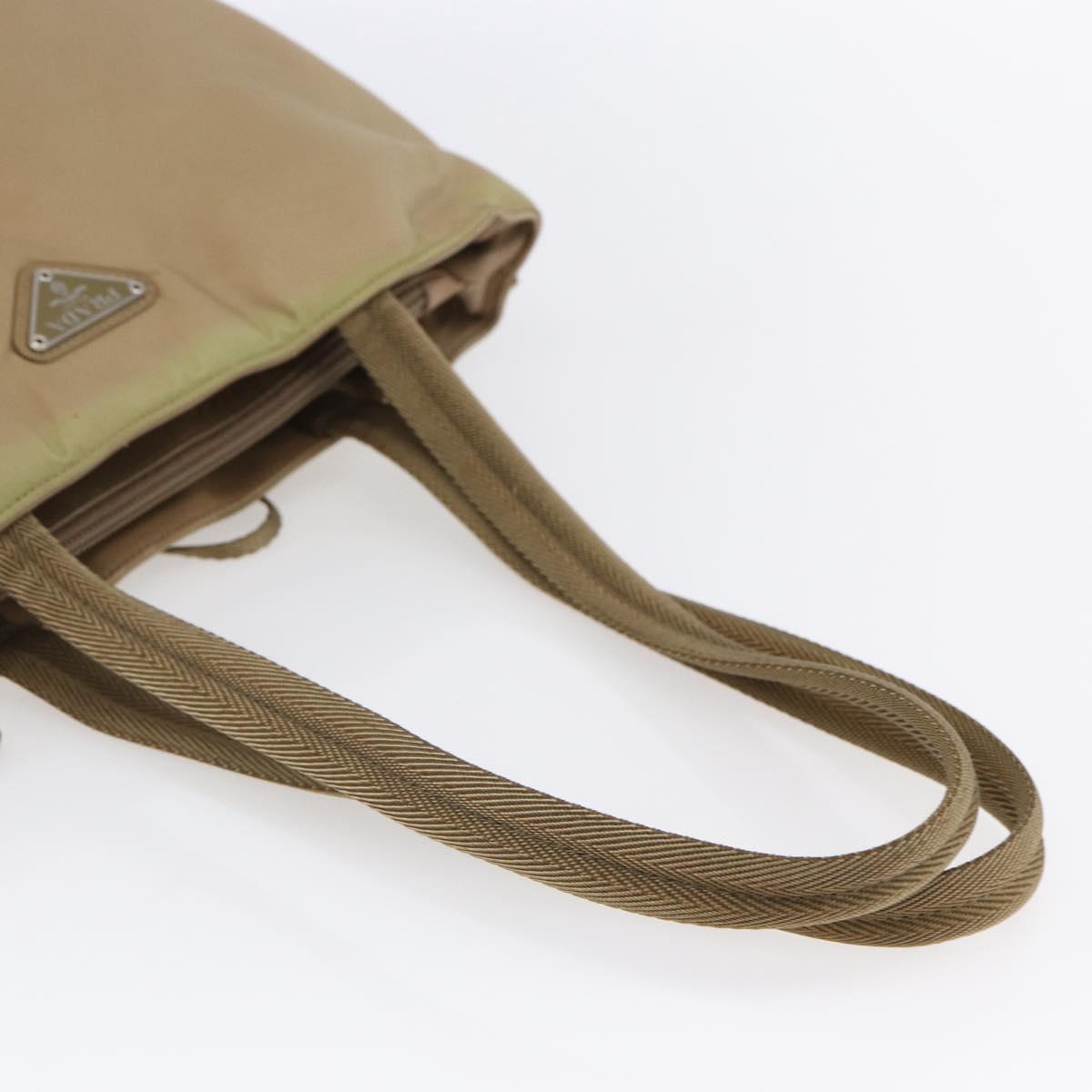 PRADA Tote Bag Nylon Beige Silver Auth 152951