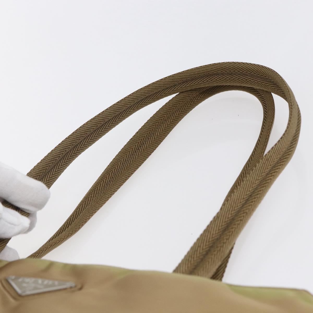 PRADA Tote Bag Nylon Beige Silver Auth 152951