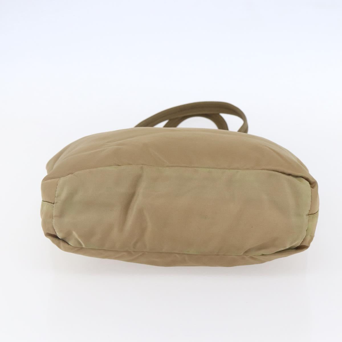 PRADA Tote Bag Nylon Beige Silver Auth 152951