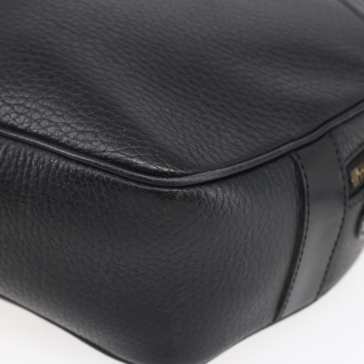 CELINE Shoulder Bag Leather Black Gold Auth 152953