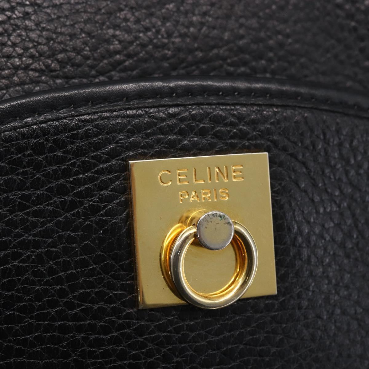CELINE Shoulder Bag Leather Black Gold Auth 152953