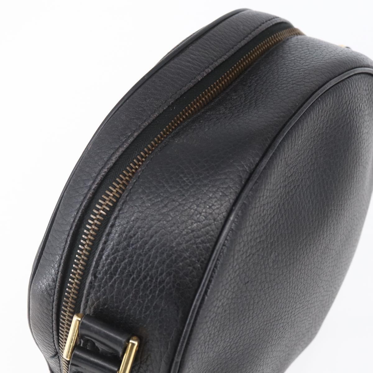CELINE Shoulder Bag Leather Black Gold Auth 152953