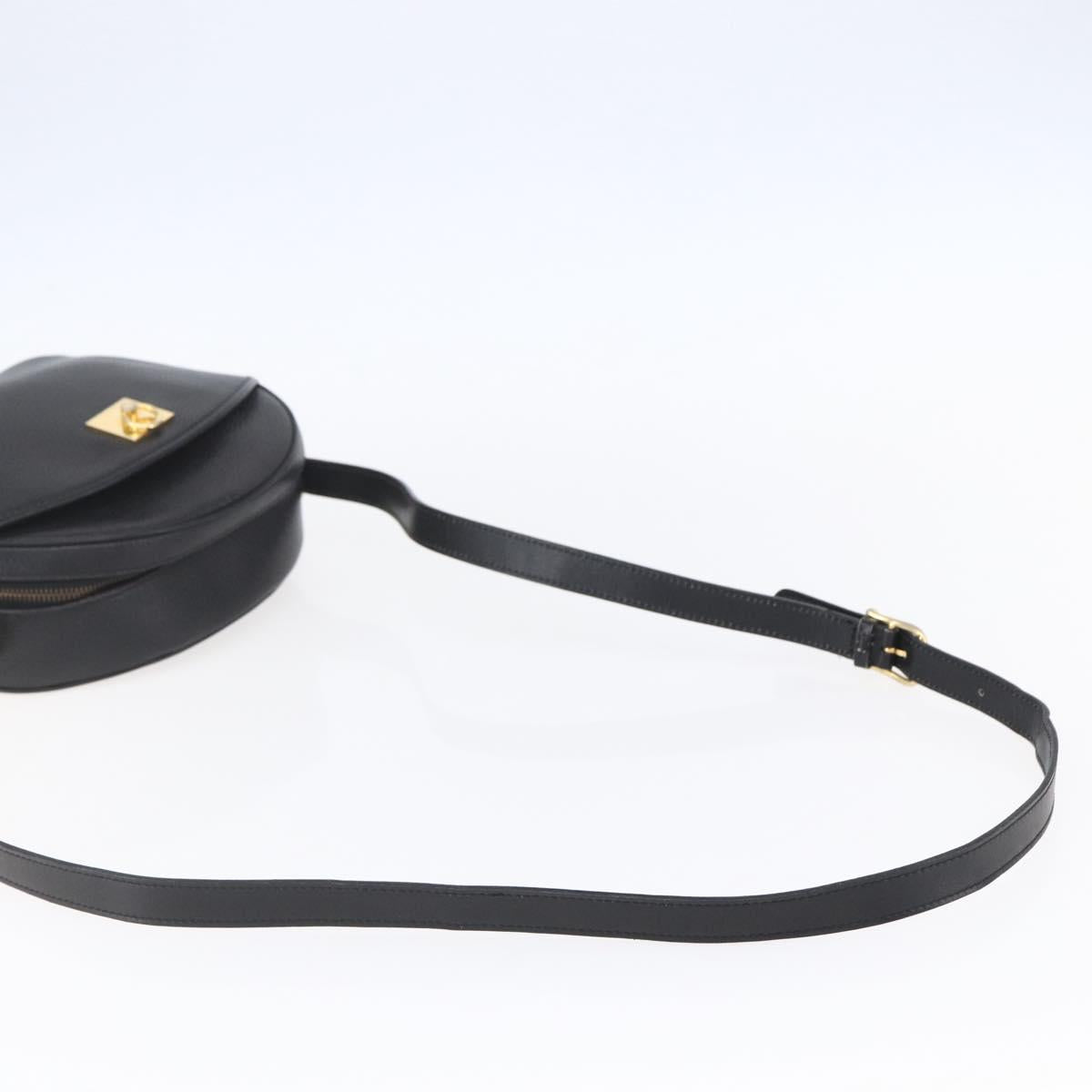 CELINE Shoulder Bag Leather Black Gold Auth 152953