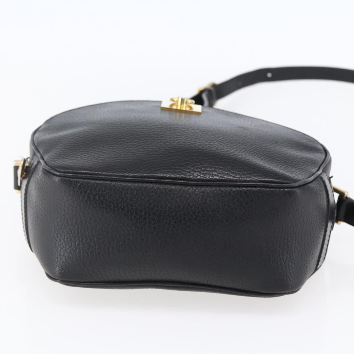 CELINE Shoulder Bag Leather Black Gold Auth 152953