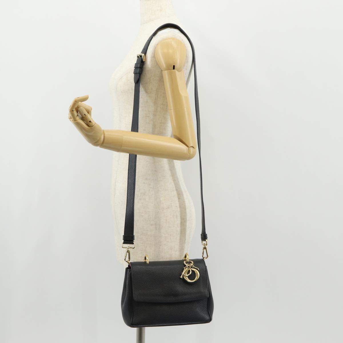 Christian Dior Lady Dior Be Dior Small Bag Leather 2way Black Gold Auth 152955AV