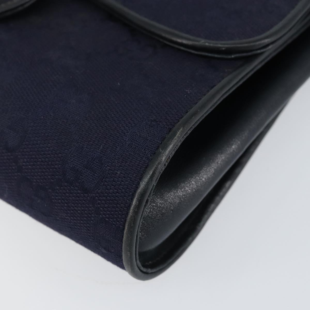 GUCCI GG Canvas Horsebit Chain Shoulder Bag PVC Navy Gold Auth 152956