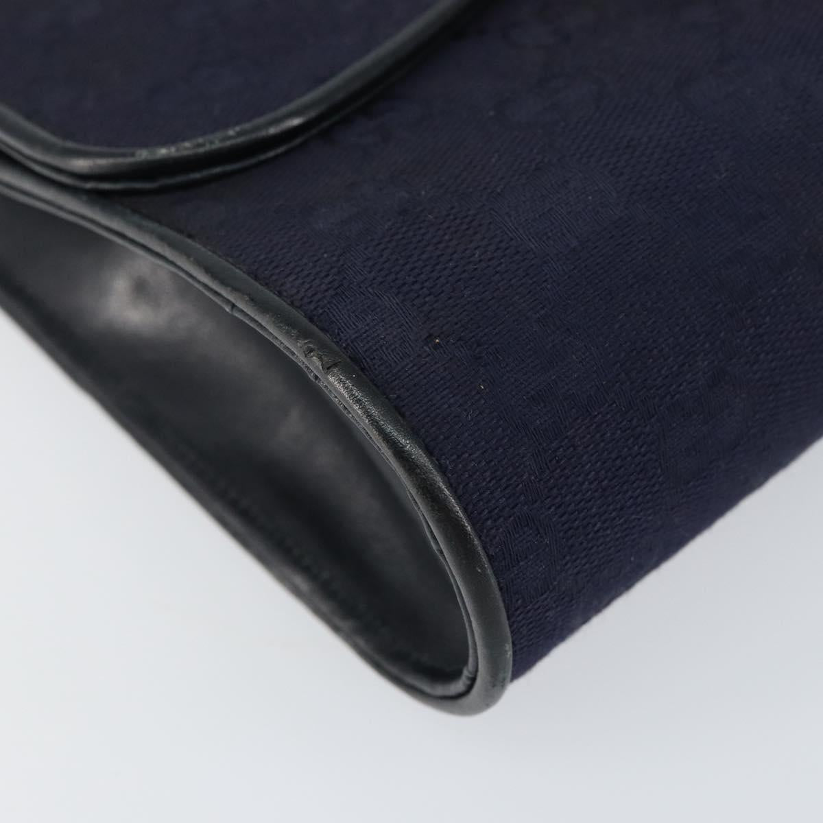 GUCCI GG Canvas Horsebit Chain Shoulder Bag PVC Navy Gold Auth 152956