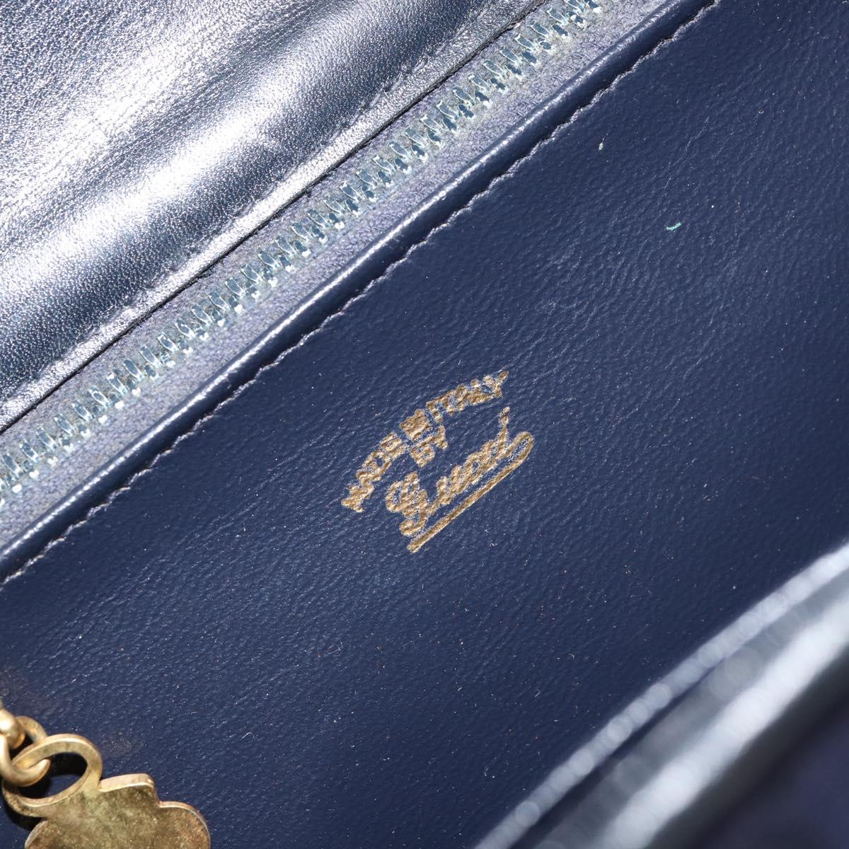 GUCCI GG Canvas Horsebit Chain Shoulder Bag PVC Navy Gold Auth 152956