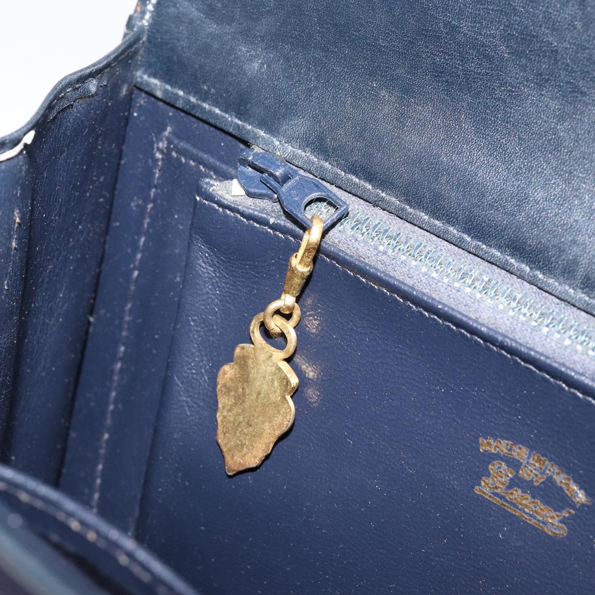 GUCCI GG Canvas Horsebit Chain Shoulder Bag PVC Navy Gold Auth 152956