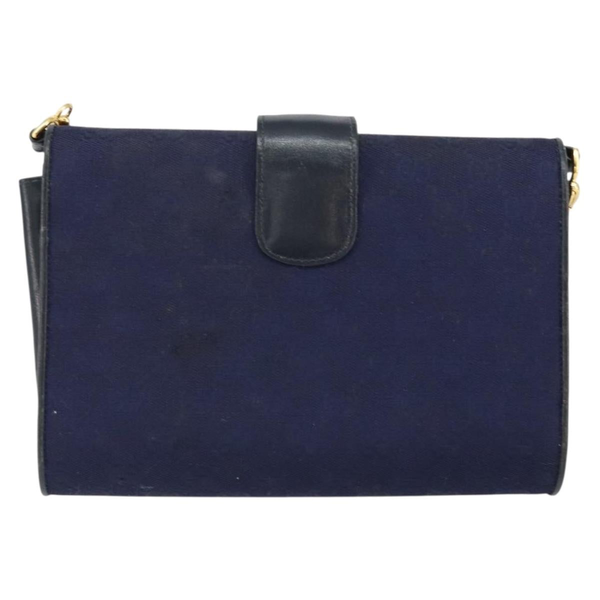 GUCCI GG Canvas Horsebit Chain Shoulder Bag PVC Navy Gold Auth 152956