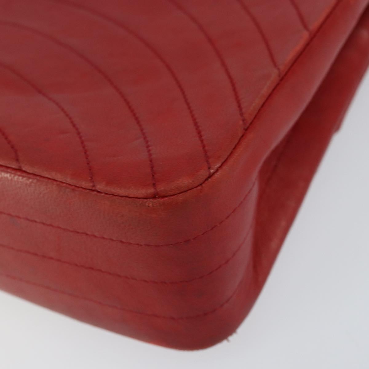 CHANEL Wave Line Chain Shoulder Bag Lamb Skin Red Gold CC Auth 152957