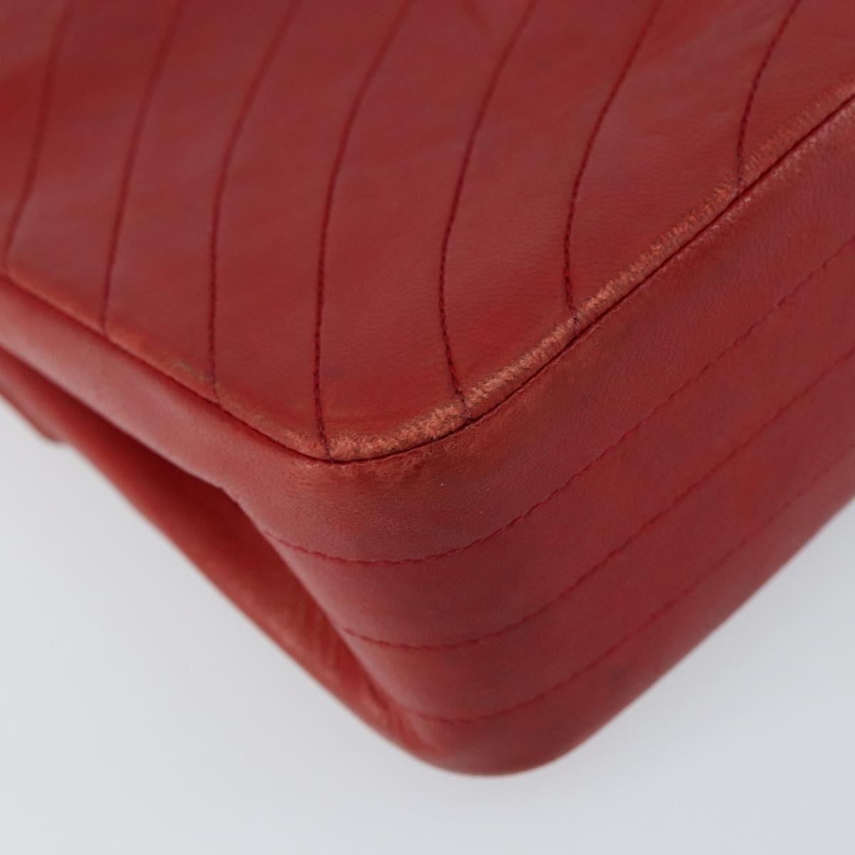 CHANEL Wave Line Chain Shoulder Bag Lamb Skin Red Gold CC Auth 152957