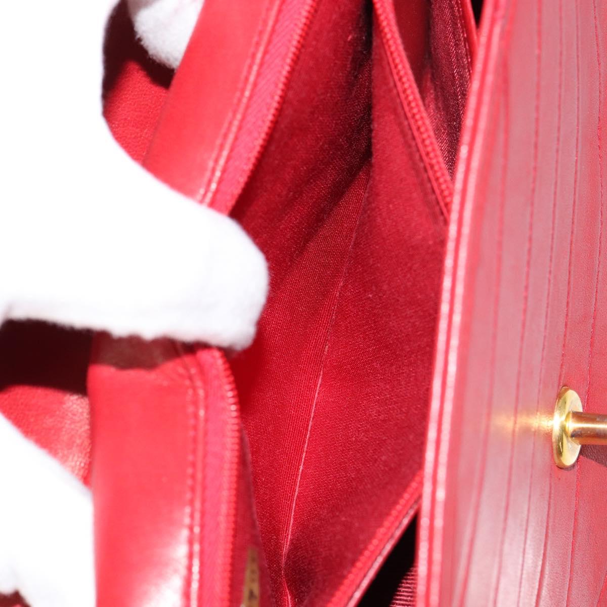 CHANEL Wave Line Chain Shoulder Bag Lamb Skin Red Gold CC Auth 152957