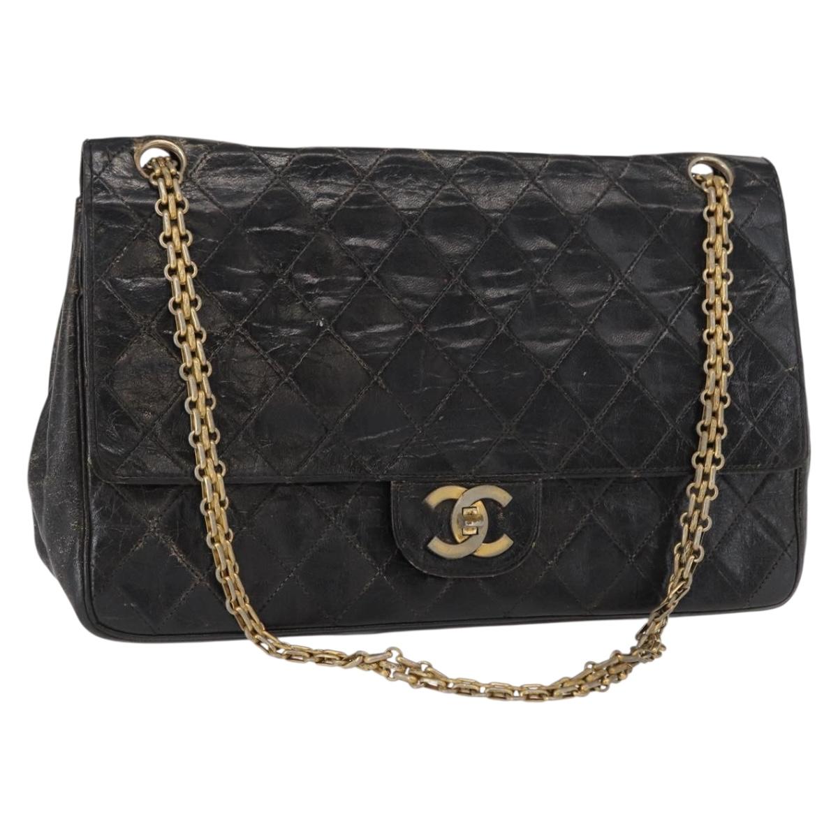 CHANEL Matelasse Chain Shoulder Bag Lamb Skin Vintage Black Gold CC Auth 152958