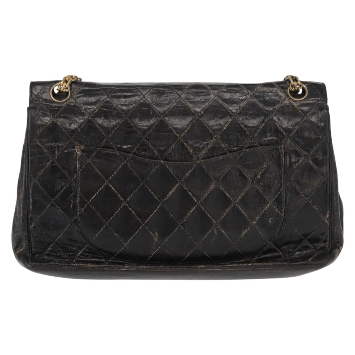 CHANEL Matelasse Chain Shoulder Bag Lamb Skin Vintage Black Gold CC Auth 152958