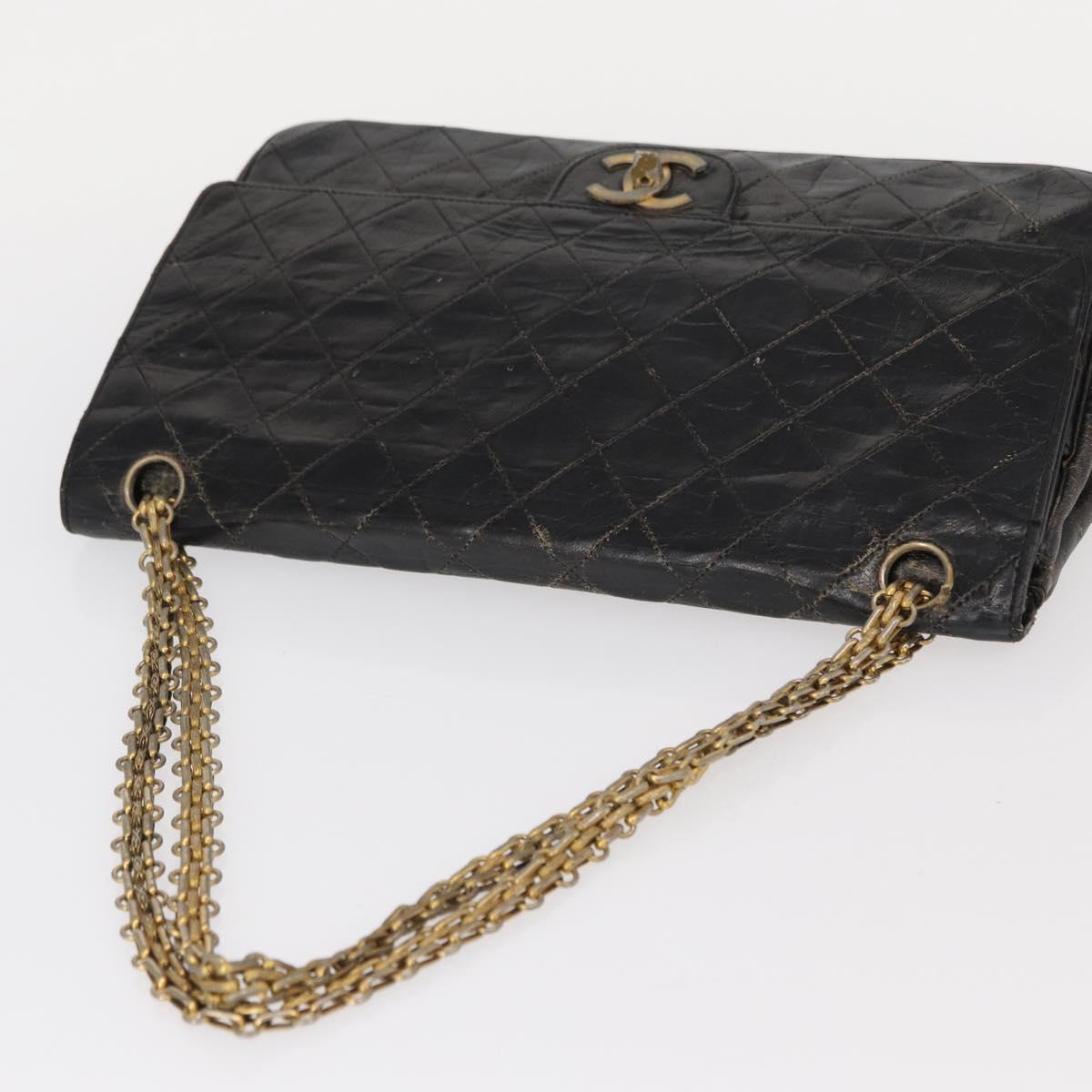 CHANEL Matelasse Chain Shoulder Bag Lamb Skin Vintage Black Gold CC Auth 152958