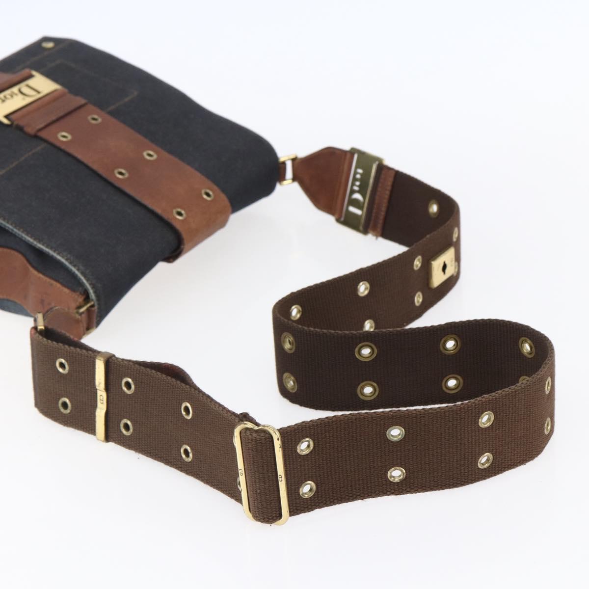 Christian Dior Street Chic Shoulder Bag Denim Leather Navy gold Auth 152959