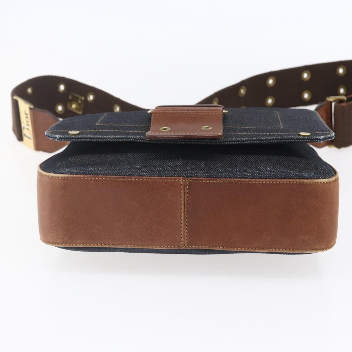 Christian Dior Street Chic Shoulder Bag Denim Leather Navy gold Auth 152959