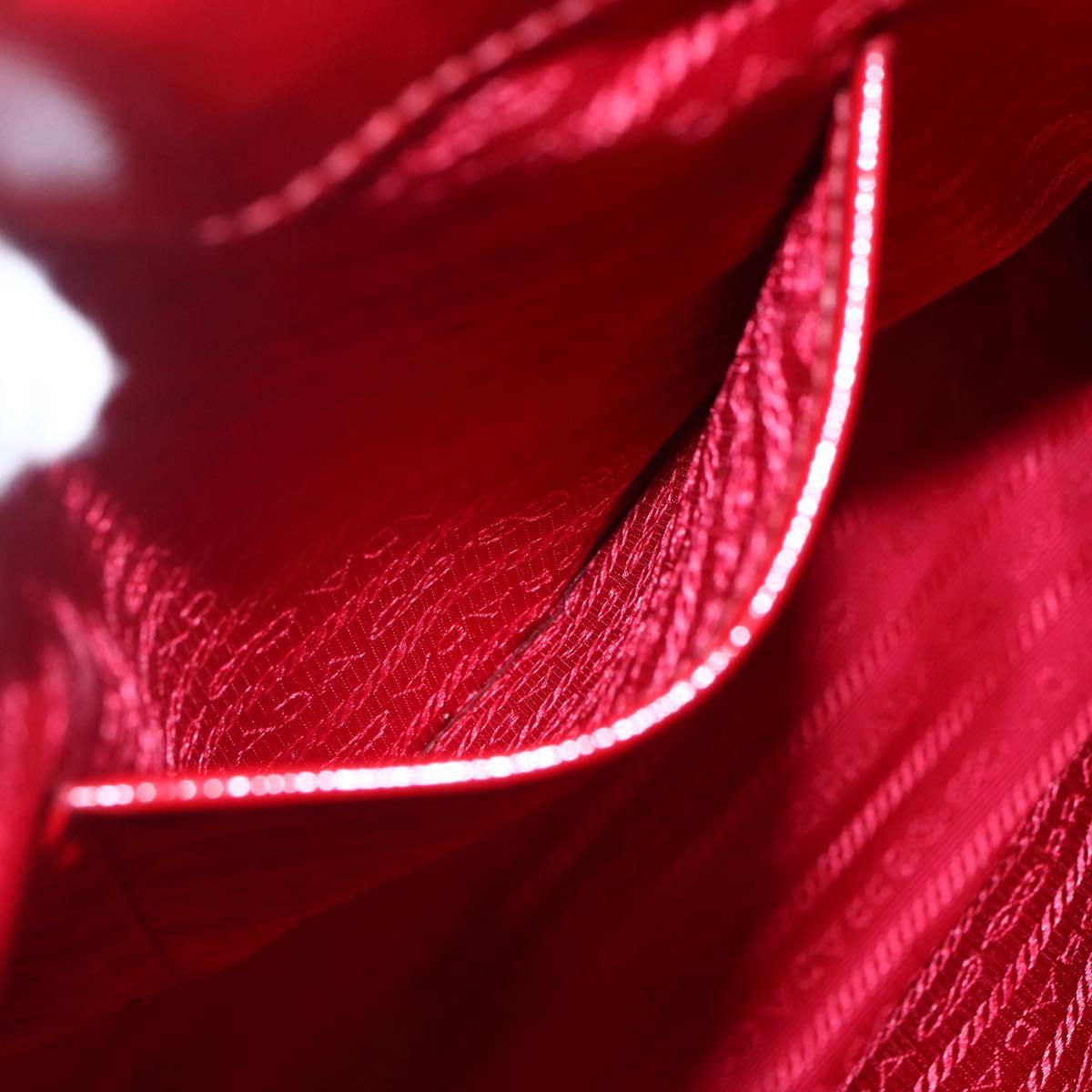 PRADA Tote Bag Safiano Leather 2way Red Gold Auth 152961