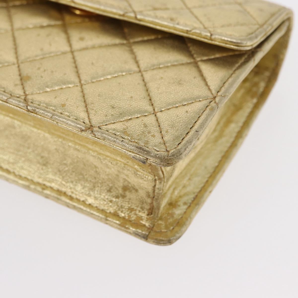 CHANEL Mini Matelasse Chain Shoulder Bag Lamb Skin Gold CC Auth 152962