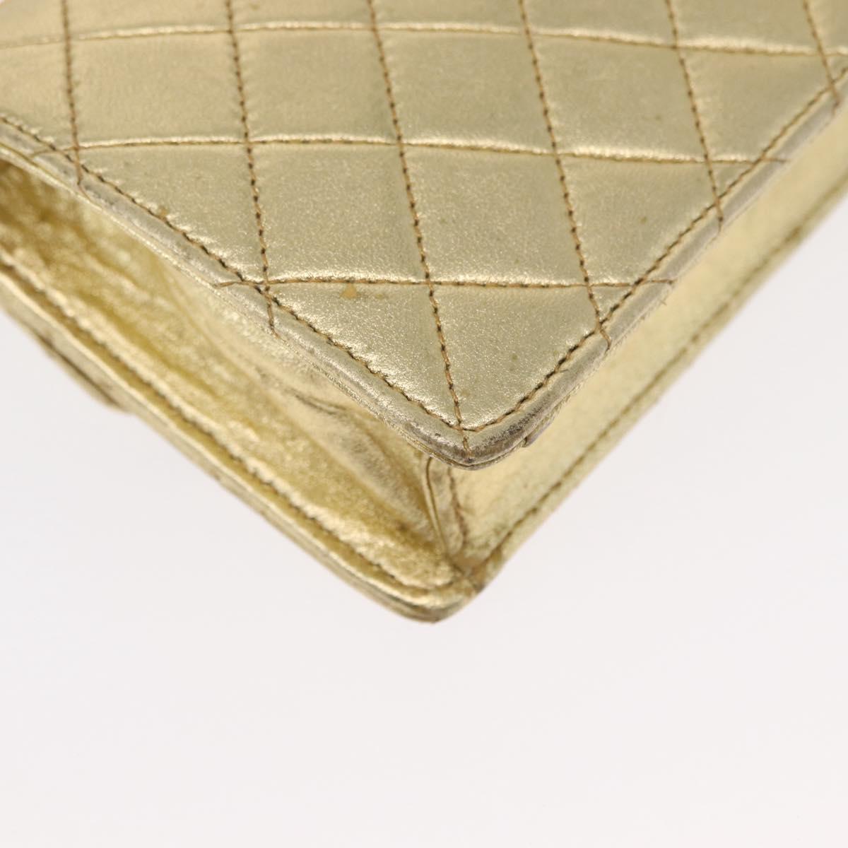CHANEL Mini Matelasse Chain Shoulder Bag Lamb Skin Gold CC Auth 152962