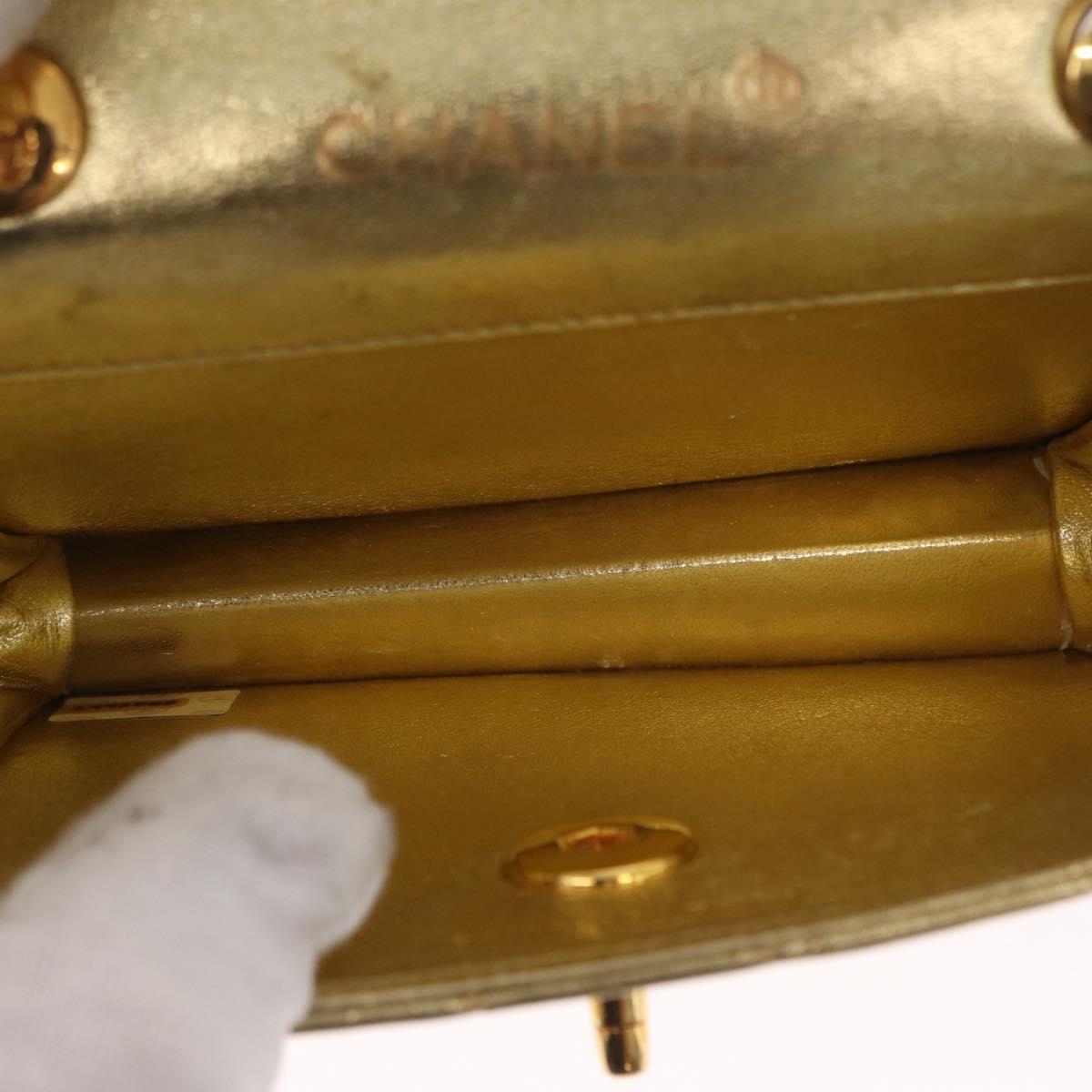 CHANEL Mini Matelasse Chain Shoulder Bag Lamb Skin Gold CC Auth 152962