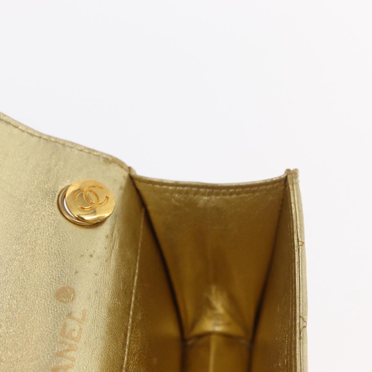 CHANEL Mini Matelasse Chain Shoulder Bag Lamb Skin Gold CC Auth 152962