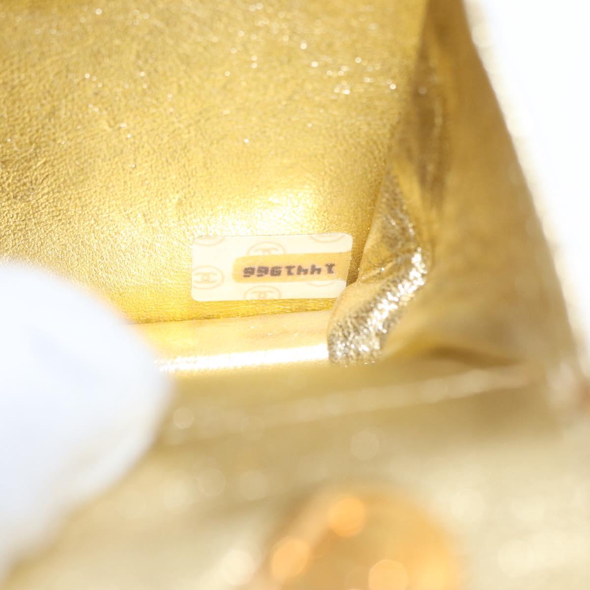 CHANEL Mini Matelasse Chain Shoulder Bag Lamb Skin Gold CC Auth 152962