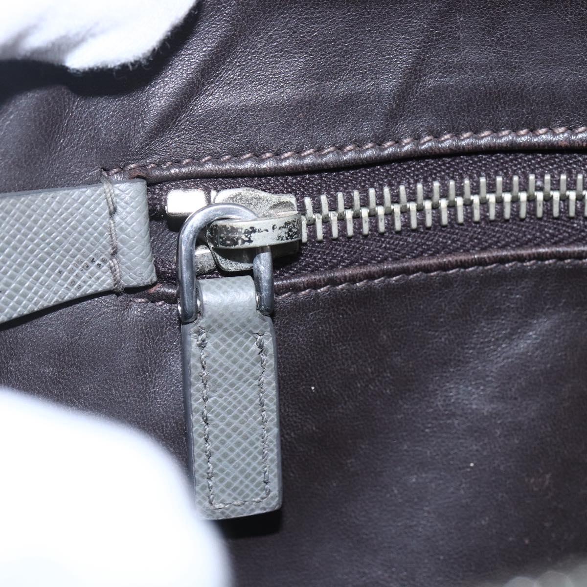 PRADA Clutch Bag Safiano Leather Gray Silver Auth 152965