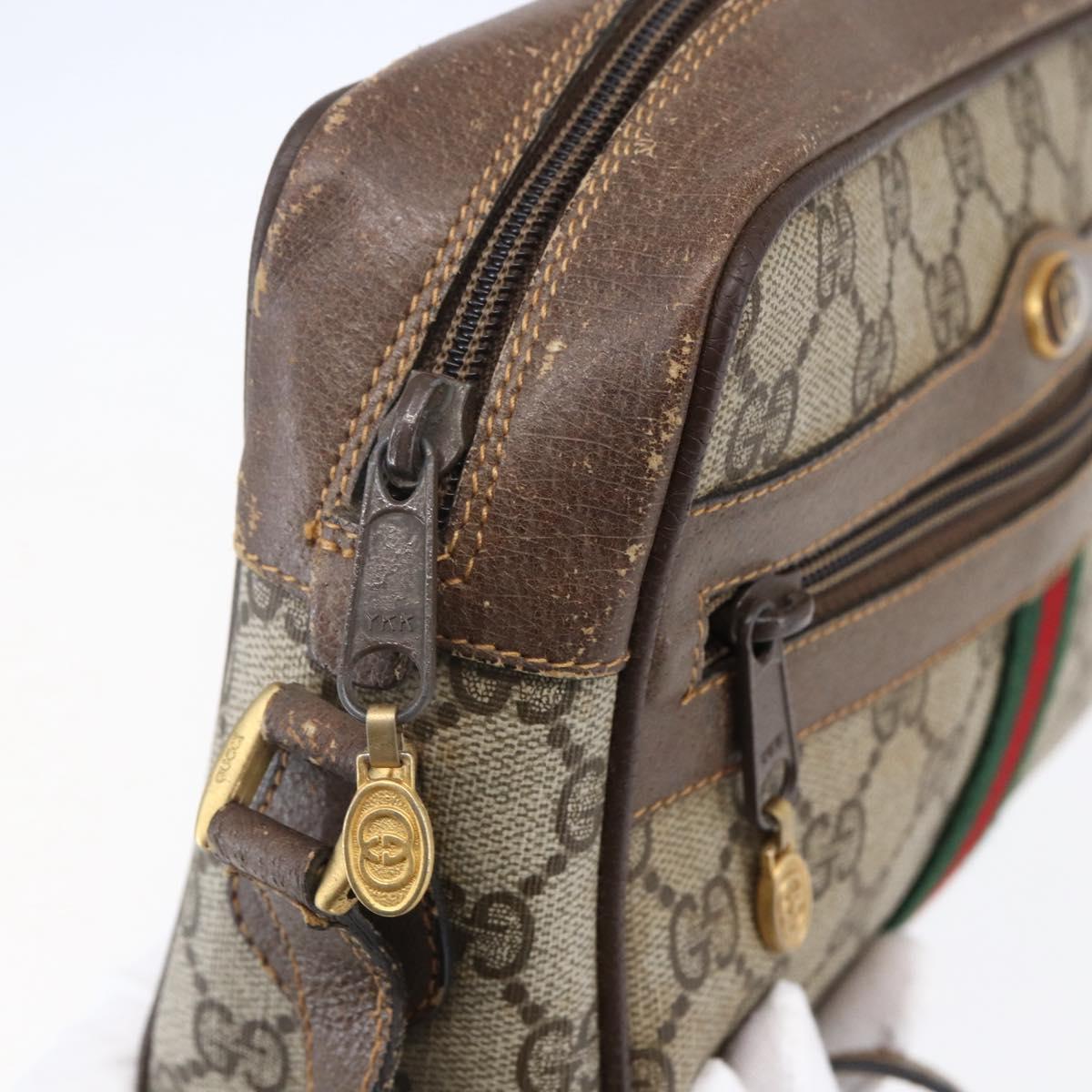 GUCCI GG Supreme Web Sherry Line Bag PVC Beige Gold 904 02 004 Auth 152967