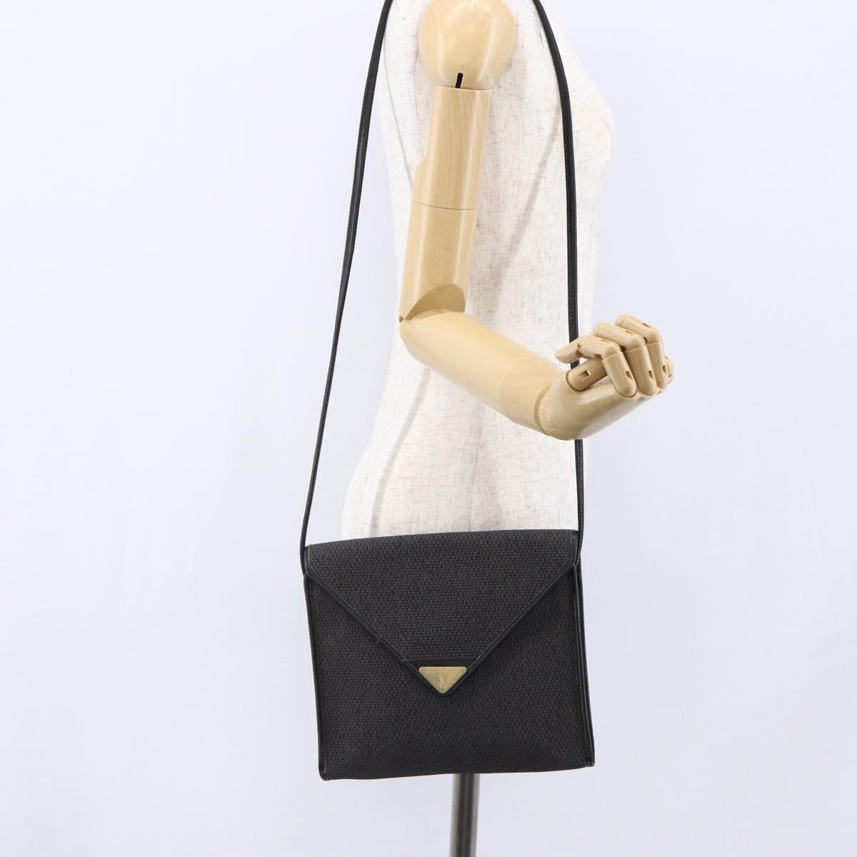 SAINT LAURENT Shoulder Bag PVC Leather Black Gold Auth 152971