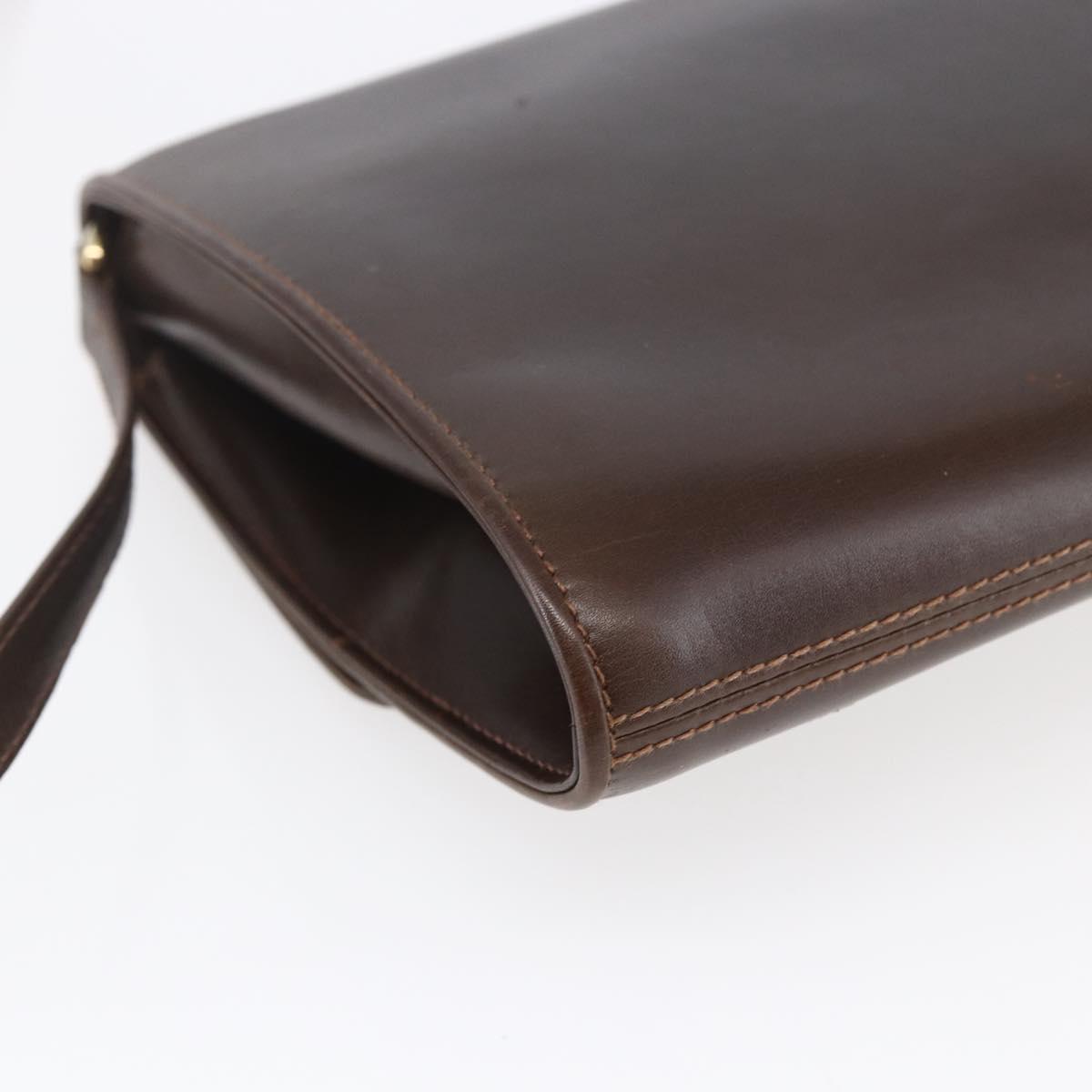 GUCCI Shoulder Bag Leather Brown Gold Auth 152976