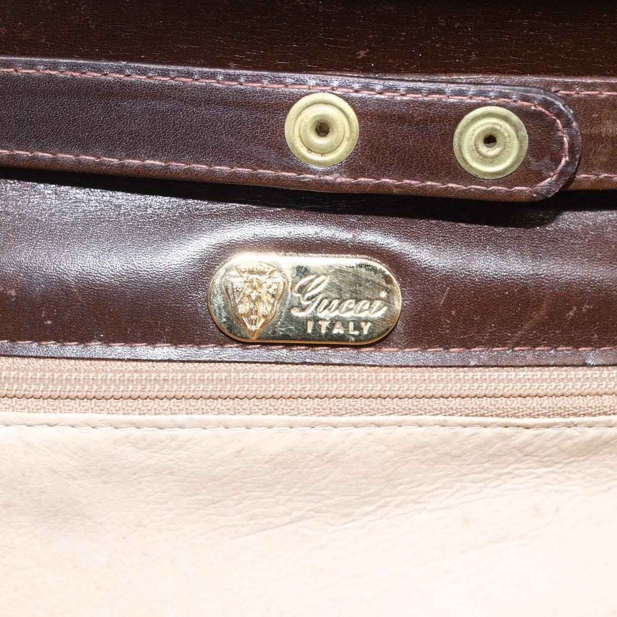 GUCCI Shoulder Bag Leather Brown Gold Auth 152976