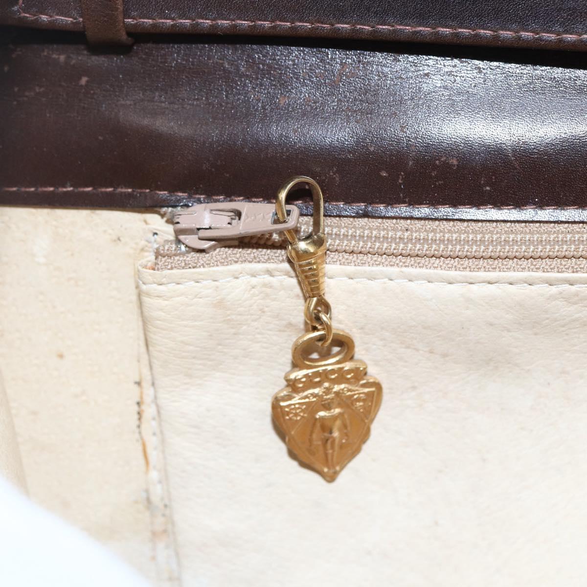 GUCCI Shoulder Bag Leather Brown Gold Auth 152976