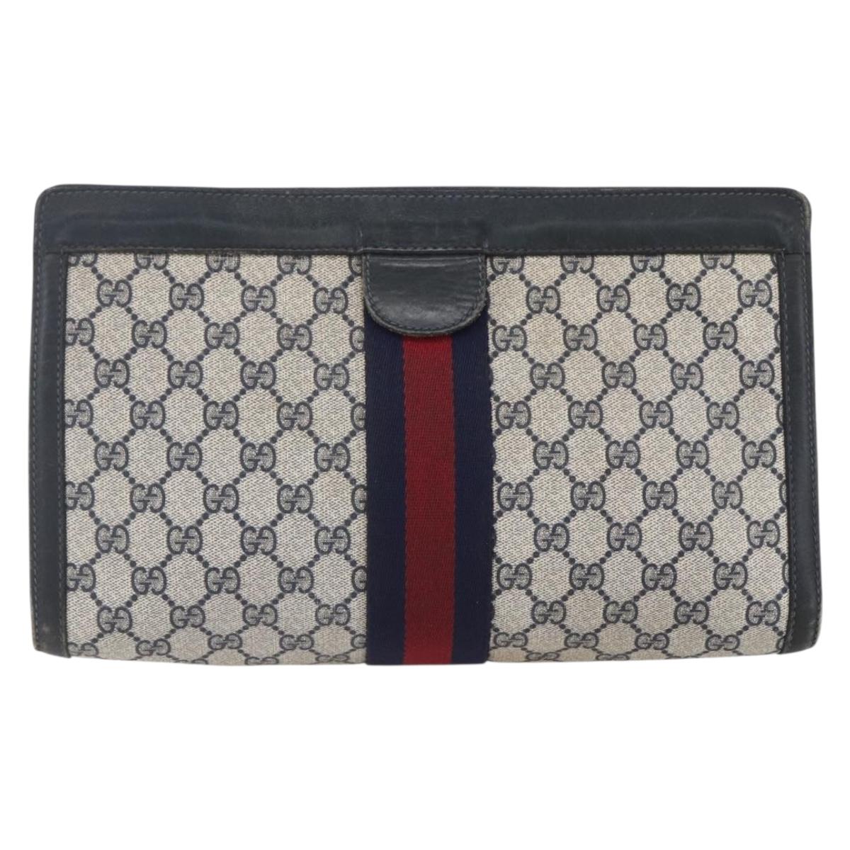 GUCCI GG Supreme Sherry Line Clutch Bag PVC Navy 37 014 2125 Auth 152977