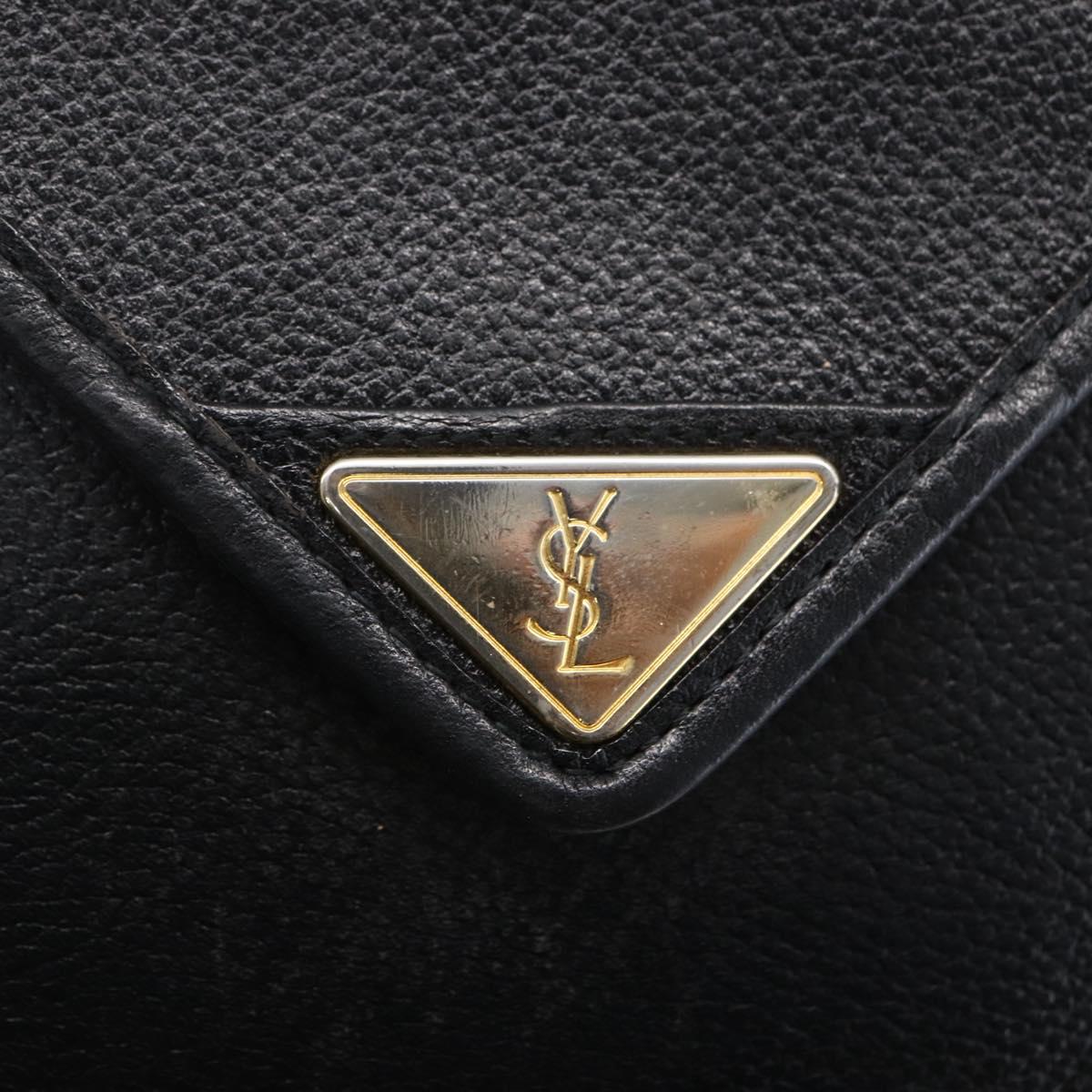 SAINT LAURENT Shoulder Bag Leather Black Gold Auth 152979