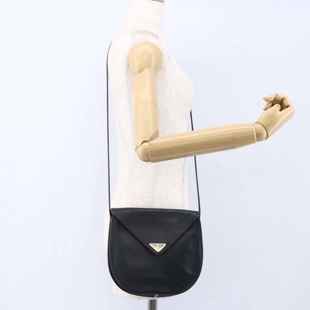 SAINT LAURENT Shoulder Bag Leather Black Gold Auth 152979