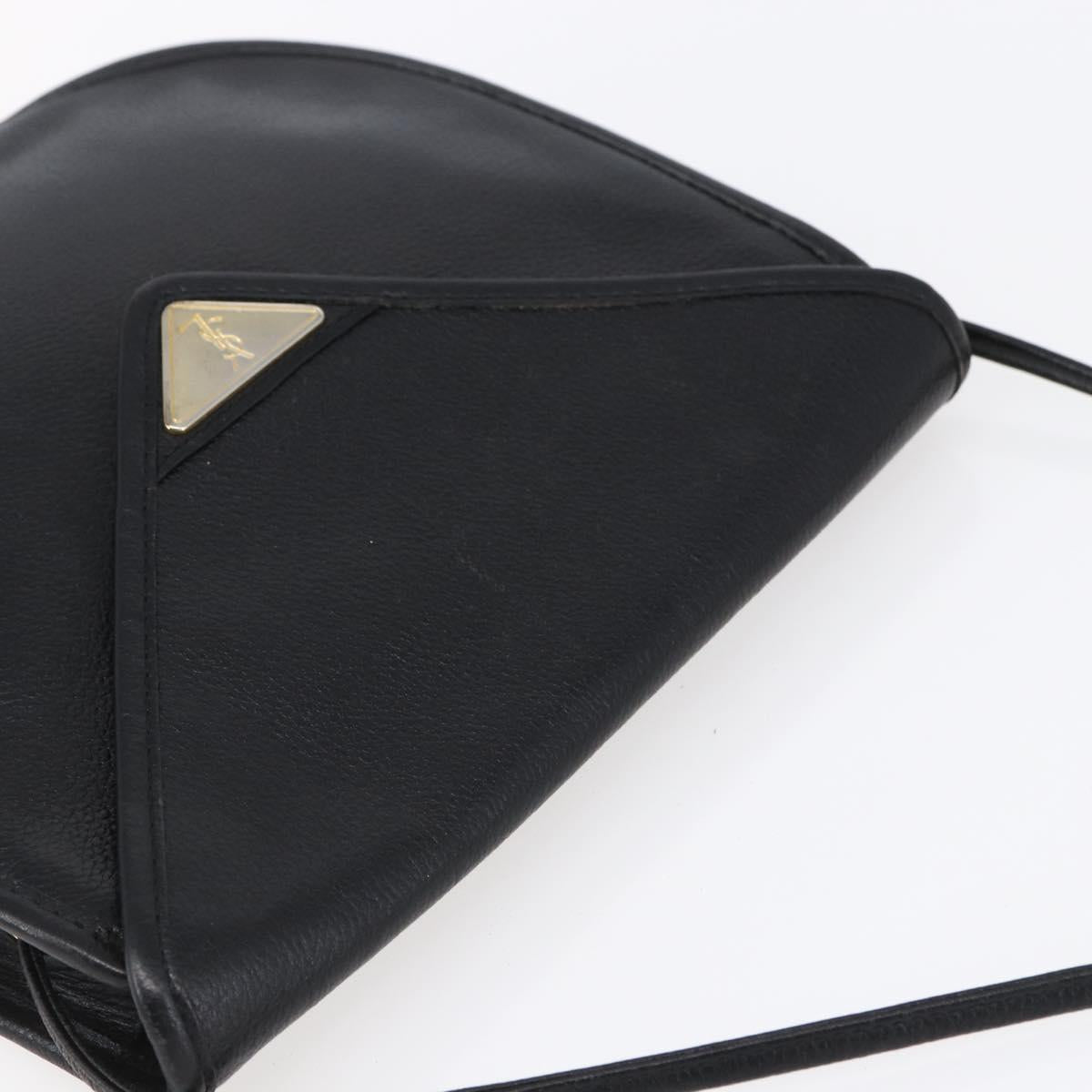 SAINT LAURENT Shoulder Bag Leather Black Gold Auth 152979